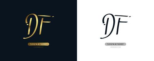 Diseño de logotipo inicial df con elegante estilo de escritura a mano en degradado dorado. logotipo o símbolo de la firma df para bodas, moda, joyería, boutique, identidad botánica, floral y empresarial. logotipo femenino vector