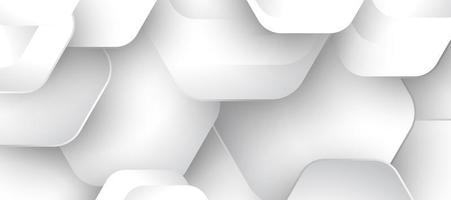 3D White Hexagon Background. Realistic Geometric Cells Texture. Abstract White Vector Banner with Hexagonal Elements