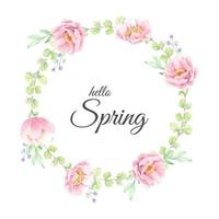 hello spring watercolor pink peony flower bouquet arrangement wreath frame for logo or banner vector