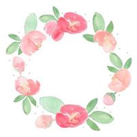 watercolor loose red and pink peony flower bloom wreath frame vector