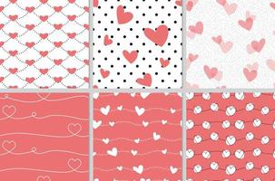 alentine heart seamless pattern on red coral background collection vector