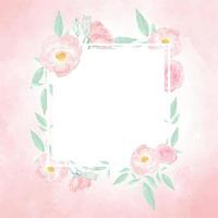 watercolor pink wild rose wreath with  frame  on pink splash background vector