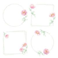 watercolor minimal pink peony flower bouquet frame collection vector