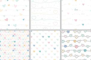 colección de patrones sin fisuras de corazón de doodle de san valentín pastel vector