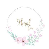 Watercolor pink flower wreath frame with golden text