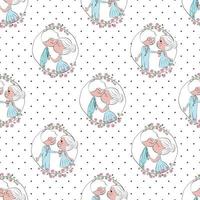 doodle valentines day couple on dot seamless pattern vector