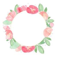 watercolor loose red and pink peony flower bloom wreath frame vector