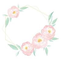 watercolor wild pink rose wreath frame with golden frame vector