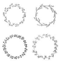 Black ink style floral wreath frame collection vector