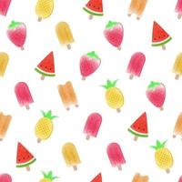 watercolor colorful tropical summer fruit sherbet Popsicle ice creme seamless pattern vector