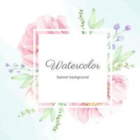 watercolor pink peony flower bouquet wreath frame banner or logo vector