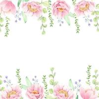 fondo de banner cuadrado de ramo de flores de peonía rosa acuarela vector