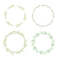 watercolor green eucalyptus leaves circle wreath frame collection vector