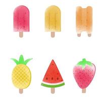 watercolor summer popsicle. fruits ice pops, eps10 vectors illustration