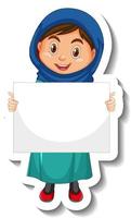 Arab muslim girl holding empty banner vector