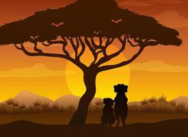 Meerkats silhouette at savanna forest vector