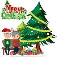 Merry Christmas logo with elderly couple sitting on a bench vector