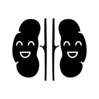 Smiling human kidneys glyph icon. Healthy urinary tract. Urinary system health. Silhouette symbol. Negative space. Vector isolated illustration