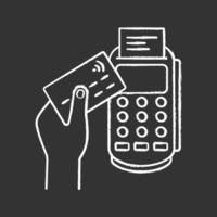 icono de tiza de terminal de pago. terminal pos. pago nfc transacción sin contacto. Cerca de un campo de comunicación. pago electrónico. ilustración de pizarra de vector aislado