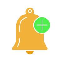 Add alert glyph color icon. Bell with plus sign. Notification. Reminder alarm. Silhouette symbol on white background with no outline. Negative space. Vector illustration