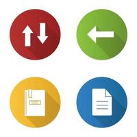 UI UX flat design long shadow glyph icons set. Vertical swap, back arrow, notepad, file. Vector silhouette illustration