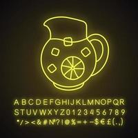 Lemonade jug neon light icon. Glowing sign with alphabet, numbers and symbols. Vector isolated illustration