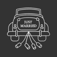 Wedding car rental chalk icon. Rent auto. Just married car. Newlywed. Wedding vintage cabriolet. Automobile hiring services. Isolated vector chalkboard illustration