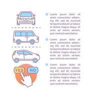 plantilla de vector de página de artículo de alquiler de coches. alquilar automóvil. folleto, revista, elemento de diseño de folleto con cuadros de texto. arrendamiento de automóviles. alquiler de coches. diseño de impresión. ilustraciones conceptuales con espacio de texto