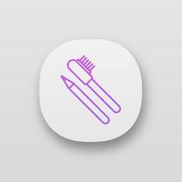 Eyebrow pencils with brush app icon. UI UX user interface. Makeup pencil. Brows makeup and shaping. Web or mobile application. Vector isolated illustration