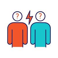 Conflict color icon. Misunderstanding. Irritation and aggression. Behavioral stress symptoms. Communication problems in relations. Disagreement, quarrel, dispute. Isolated vector illustration