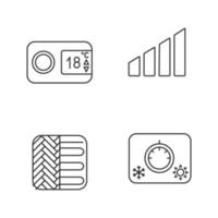 Air conditioning linear icons set. Digital thermostat, power level, floor heating, climate control. Thin line contour symbols. Isolated vector outline illustrations. Editable stroke