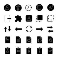 UI UX glyph icons set. System elements. Common actions symbols. Silhouette symbols. Vector isolated illustration