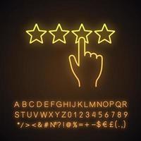 Customer feedback and rating neon light icon. Ranking. Client review. Rating scale click. Glowing sign with alphabet, numbers and symbols. Vector isolated illustration