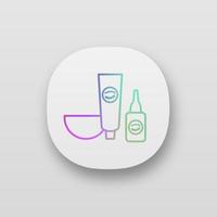 Eyebrows and eyelash dye kit app icon. Bowl, tint and oxidant activator. Brows tinting. Eyebrows makeup products. UI UX user interface. Web or mobile application. Vector isolated illustration