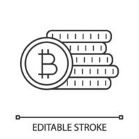 Bitcoin coins stack linear icon. Cryptocurrency deposit. Thin line illustration. Digital money. Contour symbol. Vector isolated outline drawing. Editable stroke
