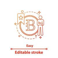Bitcoin cryptocurrency concept icon. Easy income idea thin line illustration. Successful mining business. Vector isolated outline drawing. Editable stroke