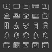 UI UX chalk icons set. System elements. Common actions symbols. Isolated vector chalkboard illustrations