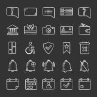 UI UX chalk icons set. System elements. Common actions symbols. Isolated vector chalkboard illustrations