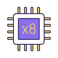 Octa core processor color icon. Eight core microprocessor. Microchip, chipset. CPU. Central processing unit. Computer, phone multi-core processor. Integrated circuit. Isolated vector illustration