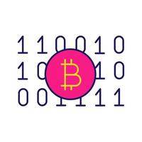 Binary code color icon. Cryptocurrency mining. Digital money. Computing. Bitcoin on binary code. Isolated vector illustration