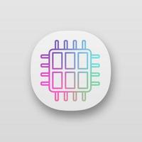 Six core processor app icon. UI UX interface. Hexa microprocessor. Microchip, chipset. CPU. Central processing unit. Multi-core processor. Integrated circuit. Application. Vector isolated illustration