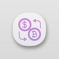 Bitcoin and dollar currency exchange app icon. UI UX user interface. Cryptocurrency. Refund. Web or mobile application. Vector isolated illustration