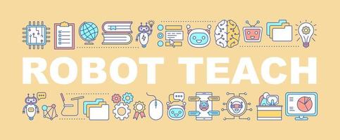 robot enseña banner de conceptos de palabras. aprendizaje automático. ai. inteligencia artificial. idea de tipografía de letras aisladas con iconos lineales. ilustración de contorno vectorial vector