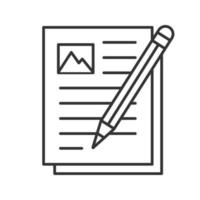 Writing essay linear icon. Thin line illustration. Typing text. Document with pencil. Contour symbol. Vector isolated outline drawing