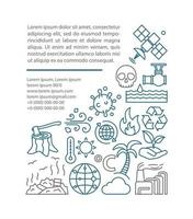 plantilla de vector de página de artículo de problemas ambientales. cambio climático folleto, revista, elemento de diseño de folleto con cuadros de texto. deforestación, calentamiento, contaminación. ilustración del concepto con espacio de texto