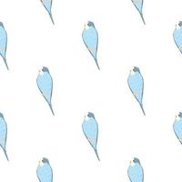 Isolated seamless doodle pattern with hand drawn blue parrot ornament. White background. Simple design. vector