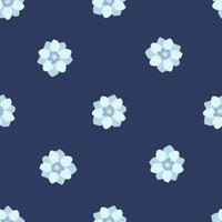 Seamless pattern in minimalistic style with light blue anemone bud flowers print. Dark navy background. vector