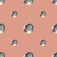 Seamless pattern Radicchio salad on light pink background. Minimalism ornament with lettuce. vector