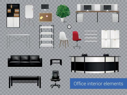 Office Interior Elements Transparent Set