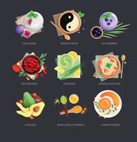 colección plana de platos de superalimentos vector